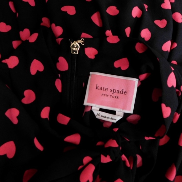 KATE SPADE New York Heartbeat Tie Neck Shirtdress Black Pink Hearts Heart 10 - Picture 13 of 14